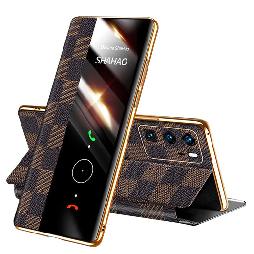 Yinwei anwendbar für Huawei P40 Mobiltelefone Hülle Smart Flip Leder Hülle P40Pro-Schutzhülle kann High-End-High-End-Full-inclusive-Herren-Herren-High-End-Business-P40 [Kaffee Grid] Smart Flip Support Model unterstützen