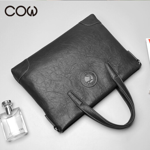 French COW briefcase men's bag business handbag men's fashion casual large capacity business bag C-9808 black