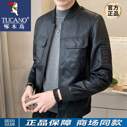 啄木鸟 皮衣外套男士秋春季新款棒球领上衣休闲帅气机车夹克男装 P719黑色 3XL