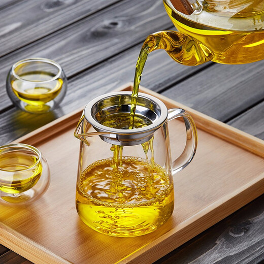 Mesni glass fair cup with tea drain set large-capacity tea set accessories stainless steel filter tea divider tea sea glass large handle Kung Fu tea ceremony thickened heat-resistant male cup Guyu fair cup