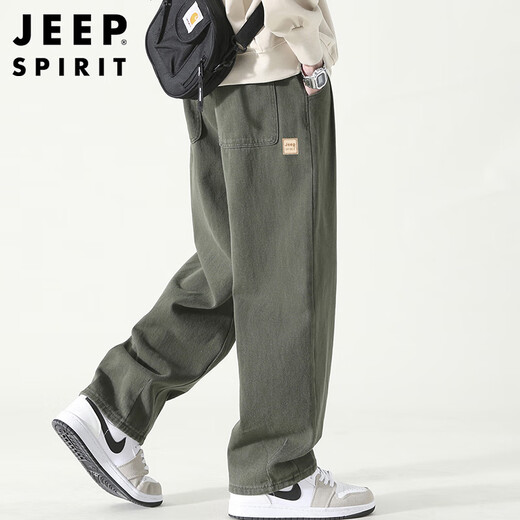 Jeep Spirit Casual Hosen für Männer Frühling und Sommer gerade Hosen für Männer losen solide Farbe vielseitige Weitbeinhosen Militärgrün 2xl