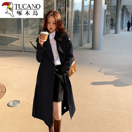 Woodpecker Windbreaker Jacket Women's 2024 Spring and Autumn New Korean Style Suit Collar Mid-Long Jacket Loose Temperament Popular Coat Khaki L