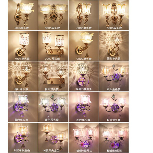 Chunlu wall lamp bedside lamp Nordic modern European style simple creative led American bedroom living room aisle staircase wall lamp wine red 338 double heads