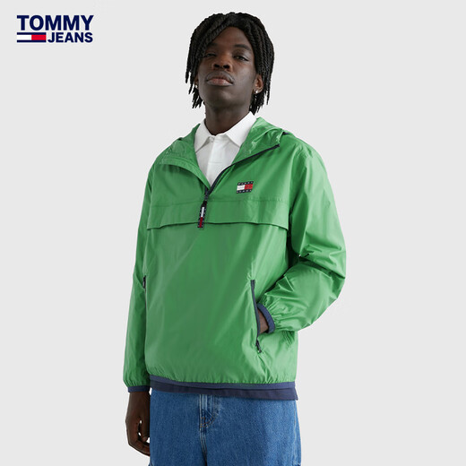 Tommy Hilfiger men's windproof waterproof zipper half lantern portable storage outdoor sports hooded fit jacket 15906 Khaki AB4 XS