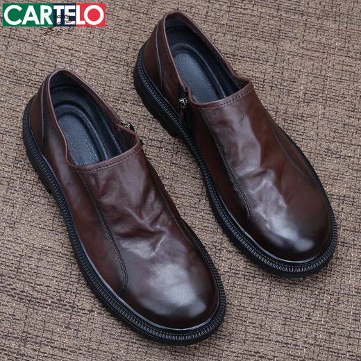 CARTELO first layer cowhide men's shoes British trendy shoes genuine leather men's business casual leather shoes wear-resistant large size soft sole work shoes black main picture 37