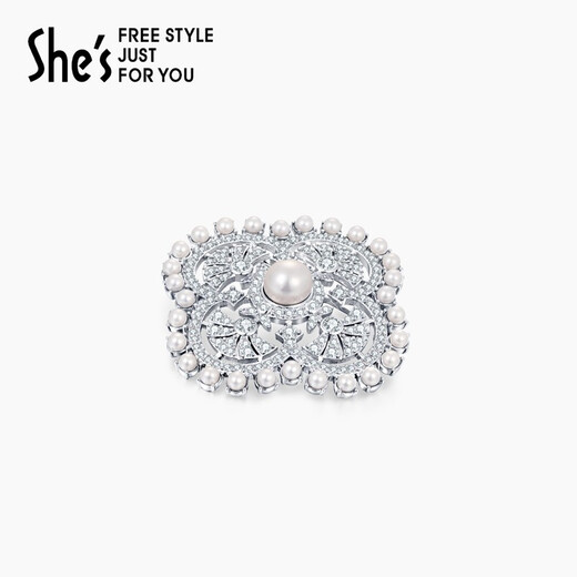 She s Akiko Versailles Mirror Gallery Luxurious Square and Round Fan-shaped Brooch Brooch Corsage High-end Silk Scarf Button Birthday Gift for Women Pearl White H0