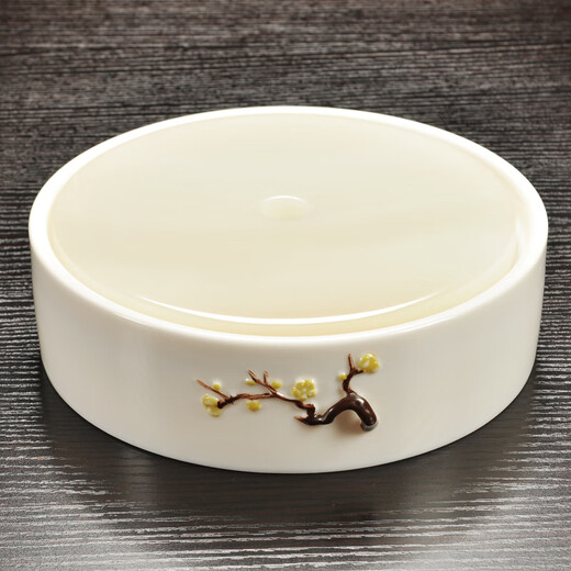 Greek-style mutton-fat jade porcelain Kung Fu tea set for home use Tangyue kiln Dehua white jade porcelain tea set office cover bowl tea cup small tea tray set jade tea table dry infusion tray gift box Horseshoe jade porcelain 7 pieces (gift box)