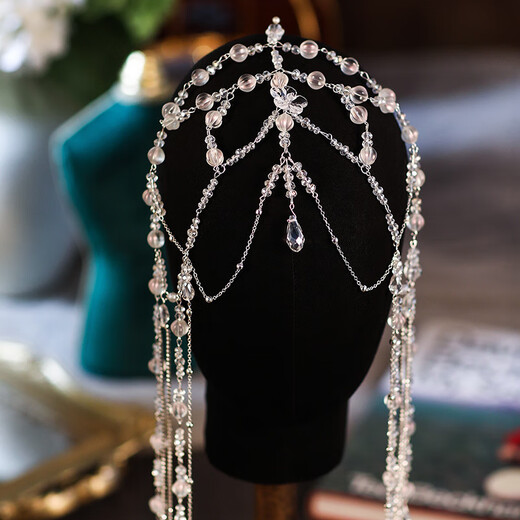 Meng Junchen Bride Wedding Headress Hair Accessoires écrite et maquillage de mariage frange frange et sourcils chaîne de tête Super Fairy Grand Luxury Femme