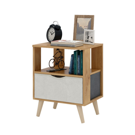 Mu Yichengju bedside table solid wood legs simple bedside cabinet bedroom small storage cabinet non-woven drawer cabinet imitation solid wood color LY-4159