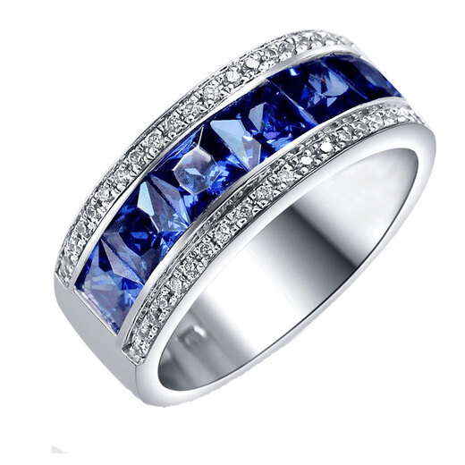 Tanzanite ring YANOR sapphire men's single row diamond imitation spot No. 14-16 circle wide version blue