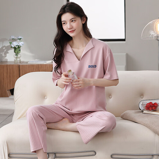 Cat people's home clothes pajamas for women 100% pure cotton summer short-sleeved pajamas can be worn on the outside in a cool and thin suit for summer [pure cotton + non-round neck style] 679 women's style 2XL [recommended weight 140-160 Jin [Jin equals 0.5 kg]]