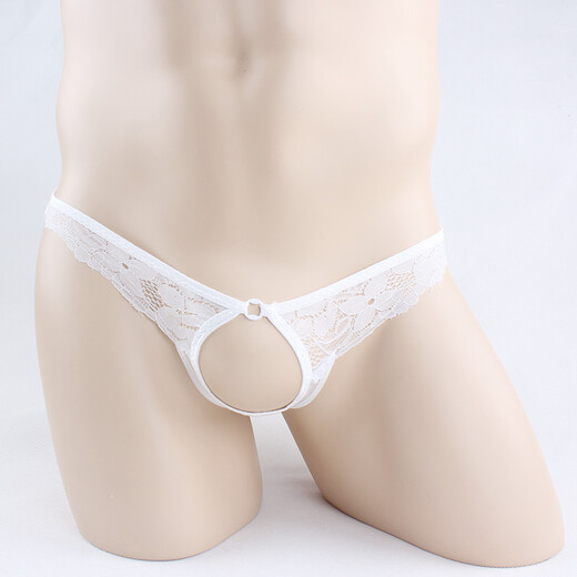 Ye Zimei sexy underwear men's ultra-thin transparent lace hole hollow low-waist men's sexy underwear men's thong sexy T-pants 4079 white one size