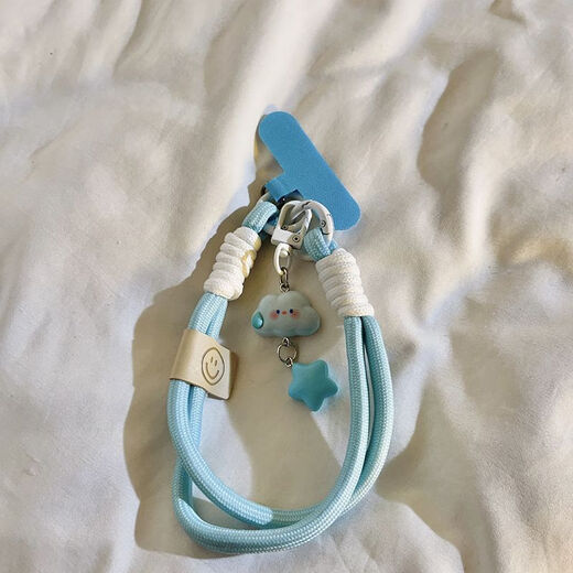 Laiji cute fun speechless cloud star jewelry mobile phone chain wristband pendant key camera lanyard hanging chain universal white speechless cloud star + 653 mark + sky blue small clip