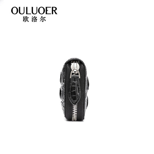OULUOER crocodile leather key bag men's large capacity genuine leather truck bag car keychain multi-function zipper key bag black belly