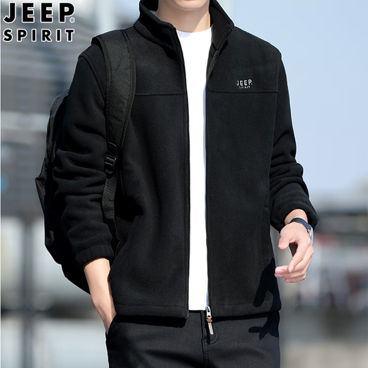 吉普（JEEP）开衫卫衣男秋冬外套新款摇粒绒加绒加厚运动卫衣立领男士抓绒衣 常规款 深蓝 9902 M(100-120斤)