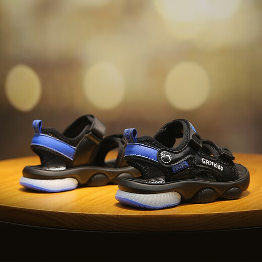 Guirenniao boys' sandals 2025 new style 5 summer 4 soft sole 6 children's shoes 12 medium and large children 15 years old 7 boys 8 children 9 black blue 24 (inner length 15.5/foot length 15.0)