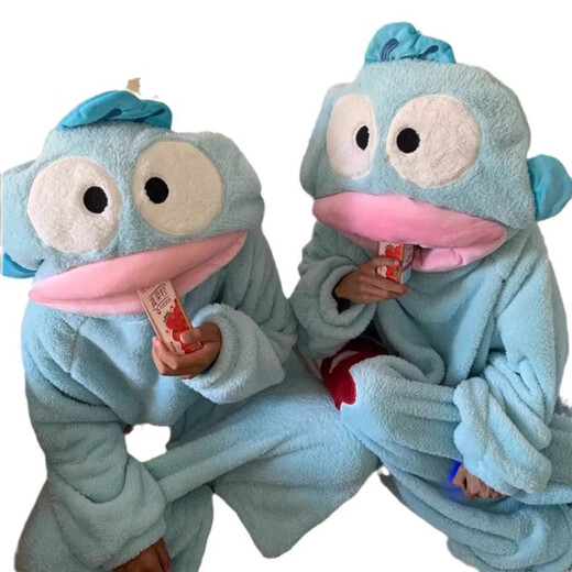 Disney Ugly Fish children's cute and funny one-piece pajamas for men and women flannel autumn and winter thickened coral velvet cartoon home clothes Big-headed fish one-piece suit 165 S