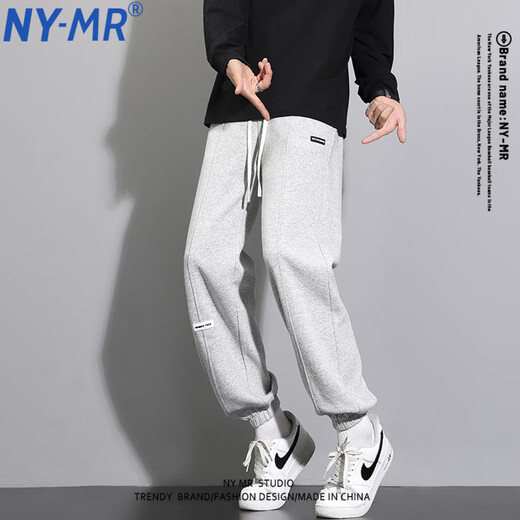 NY-MR潮牌裤子男春秋季束脚休闲前卫长裤青少年百搭宽松工装针织裤 SS-6189#灰色 XL