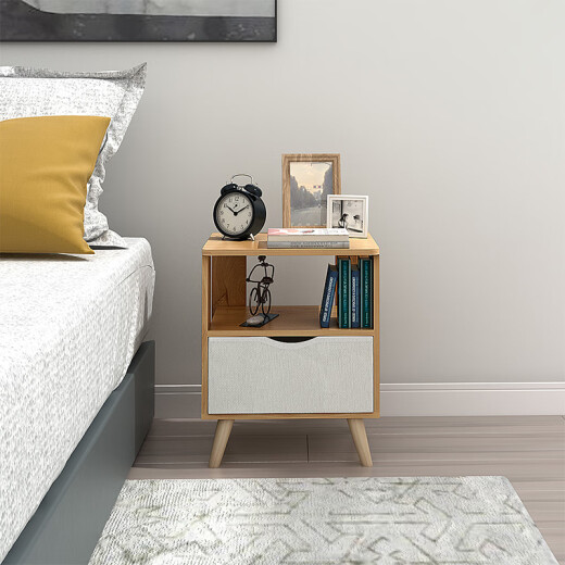 Mu Yichengju bedside table solid wood legs simple bedside cabinet bedroom small storage cabinet non-woven drawer cabinet imitation solid wood color LY-4159