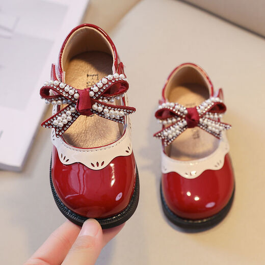 G.duck Little Yellow Duck Girls Leather Shoes 2026 New Spring and Autumn Soft Sole Baby Princess Shoes Children's Shoes Non-Slip Girls Single Burgundy H615 21 / Inner Length 13.5cm