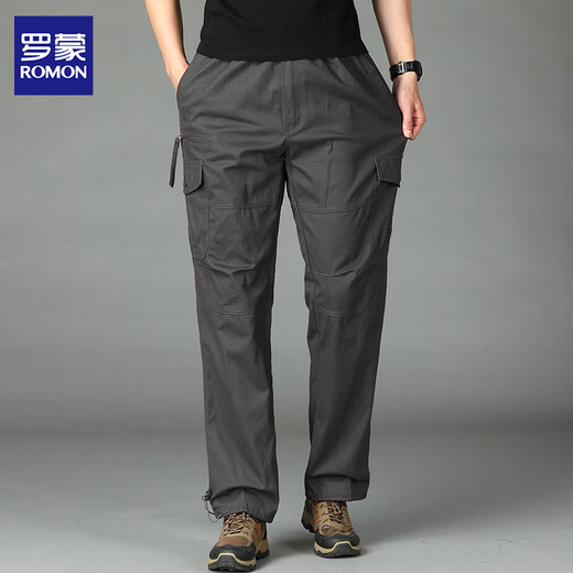 Luo Meng Overalls Men's Pure Cotton Autumn New Style Young and Middle-aged Pants Loose Straight Men's Casual Pants Outdoor Wear-Resistant Men's Pants J18 Dark Green Single Piece XL About 140-160 Jin Jin is equal to 0.5 kg