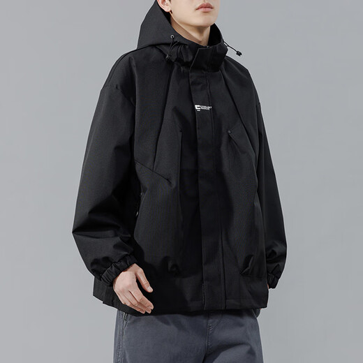 Dingfengbaoluo assault jacket men's autumn and winter outdoor sports hooded workwear large pocket jacket YM9945 black 3XL