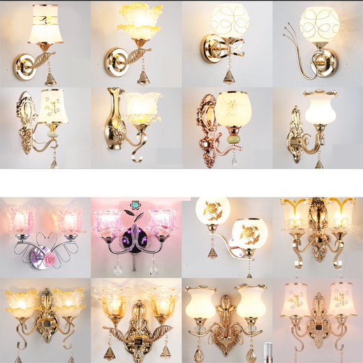 Chunlu wall lamp bedside lamp Nordic modern European style simple creative led American bedroom living room aisle staircase wall lamp wine red 338 double heads