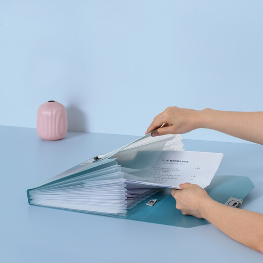 齐心（COMIX） 13格 A4立式大容量风琴包 多层可伸缩文件框收纳夹 票据资料收纳册 A6198 颜选莫兰迪软手提风琴包A4 13格随机