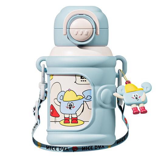 COOKSS children's thermos cup for male and female students big belly cup 316 stainless steel school dedicated portable double drinking kettle blue