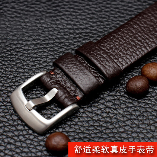 古辑（GUJI） 适配阿玛尼真皮手表带AR11011 60003 60005 11153商务牛皮配件22 棕色-钢色AR-002针扣 22mm
