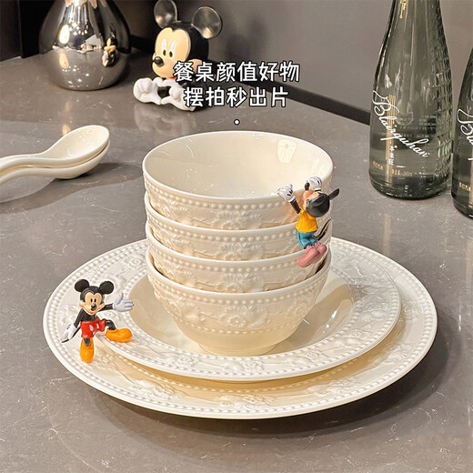 Xibaisheng high-end bowls, plates and tableware underglaze color household high-value rice bowls and plates complete set of housewarming dishes and chopsticks set Microwave oven suitable for 12 people, 56-piece set 1592