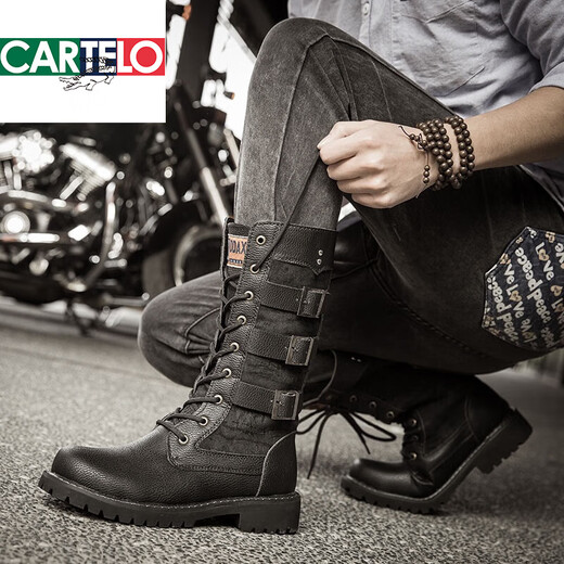 CARTELO high tube long boots men's trendy riding boots retro knight boots men's high top boots Martin boots British style cowboy boots spring and autumn black 983 40