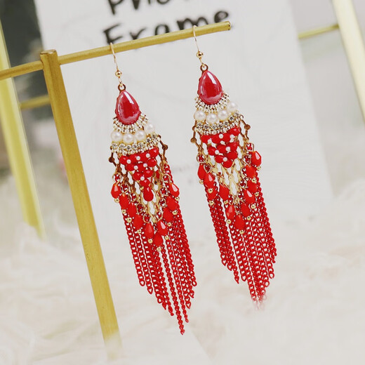 Maisiji Fat Donglai Quality Fat Donglai Qualité de style ethnique Boucles d'oreilles Tassel Bohemian Boucles d'oreilles de gland exagérées Long Turquoise Turquoise Spaghetti 1396