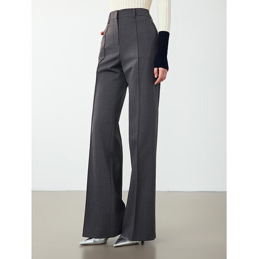 Langzi Wang Churan's same style wool professional gray straight wide-leg trousers retro suit pants winter new style Xingyue Gray L