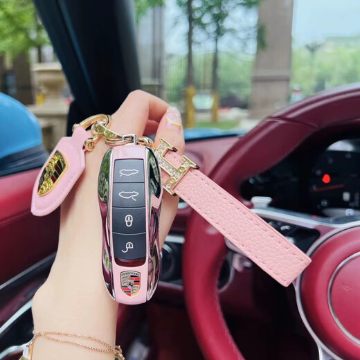 Geeignet für Porsche Diamond-Set Style Paramela Macan Cayenne 911 Schlüsselschale 718 Frauenschnallenbeutel 4S Ein Stil Doppelreihe Diamond Miami Blue H Lanyard
