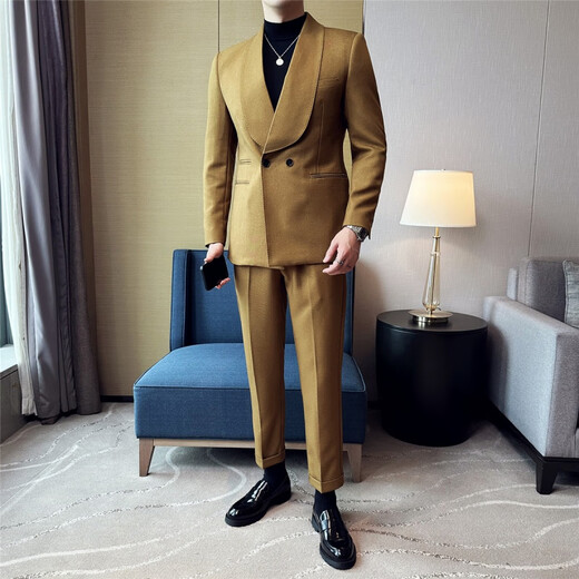 JESSONS DOUBLE BREAGE GREEN FRUTS COLLAR SUIT SUIR BUSING HEMS HEMSE BUSING CONCUTER ROBE SIMP MEMS SUIT MEN SUIS noir (costume + pantalon + C6623 Shirt White) L