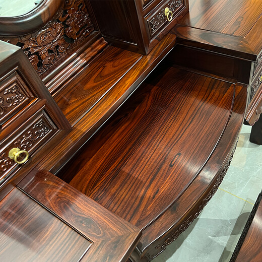 Jimeige mahogany furniture Indonesian black rosewood (scientific name: broad-leaf rosewood) dressing table bedroom solid wood dressing table dressing table Chinese carved dressing table stool mirror carved dressing table with stools