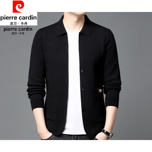 Pierre Cardin spring and autumn new men's wool knitted cardigan middle-aged lapel casual versatile long-sleeved slim jacket daddy gray A32353 2XL (recommended 145Jin Jin equals 0.5kg -160Jin Jin equals 0.5kg)