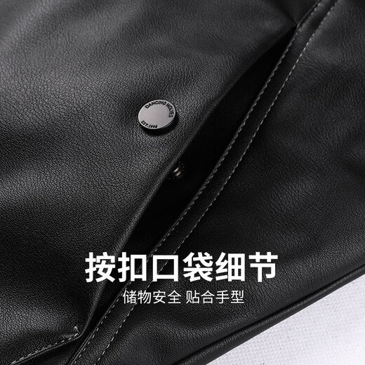 Dances with Wolves Goose Down Liner Lapel PU Jacket Men's 2025 Autumn and Winter New Casual Composite Leather Men's Jacket 1033 Black 001 S (165)