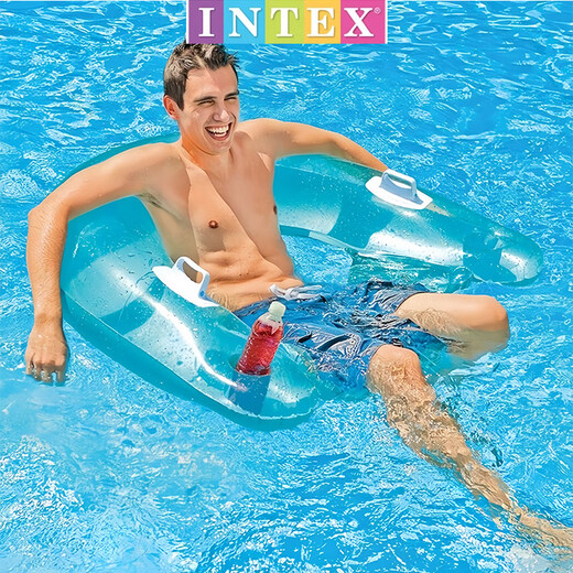 INTEX水上泳池浮排充气靠背躺椅浮床游泳圈泳圈成人儿童沙滩冲浪 粉色坐式浮排【送小脚泵】