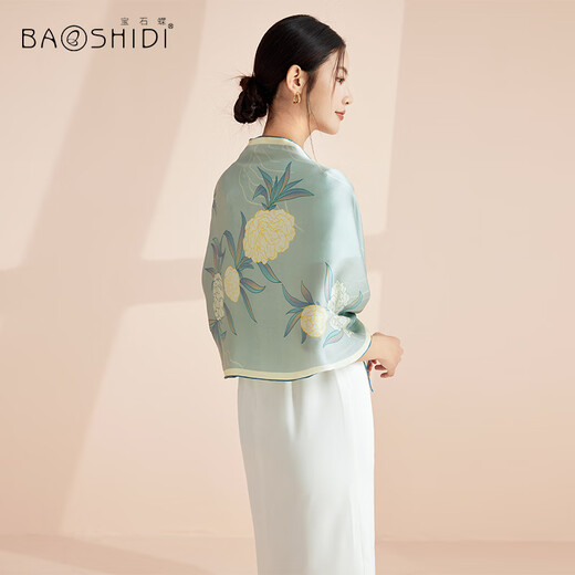 Edelstein Schmetterling Seidenschal für Frauen, Mulberry Silk doppelseitig Schalschals Lehrer Tag Mid-Autumn Festival Geschenk für Mädchen Geburtstag Geschenkbox/Yayun 1