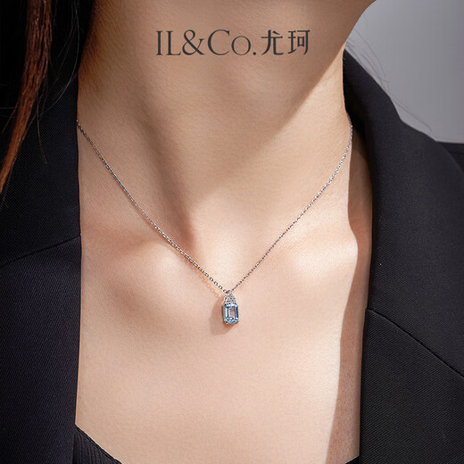 IL&CO Youke 18K gold natural aquamarine pendant, colorful gem-set diamond necklace, birthday and Valentine's Day gift for wife, 0.9ct aquamarine pendant, free silver chain + gift box