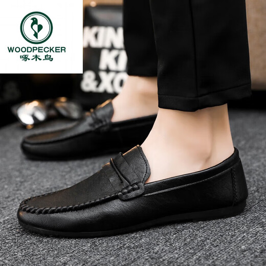 Holzspecker Fahrschuhe Ein Fuß Antrieb Loafer Lederschuhe wasserdicht britische Mütze Schuhe Herren trendige Schuhe Casual Schuhe Low Top D838 Black 40