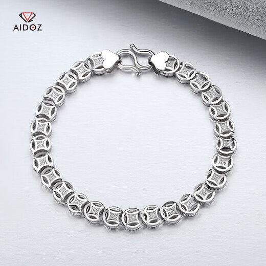 Aido Diamond Platinum Copper Coin Bracelet Men's PT950 fine platinum bracelet, fashionable and elegant, weighs 8.86 grams, 19cm long, about 4mm thick