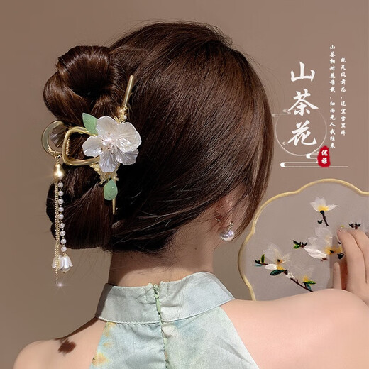 红允2025新款高端抓夹女士发夹后脑勺盘发鲨鱼夹轻奢古风发卡夹子头饰 花朵蝴蝶流苏发夹F105