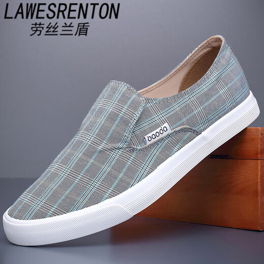 Lawesrenton Herrenschuhe Sommer atmungsaktiven Ein-Fuß-Plaidschuhen Herren Top Trendy Old Peking Canvas Schuhe Lazy Casual Schuhe Khaki Grey Canvas 39