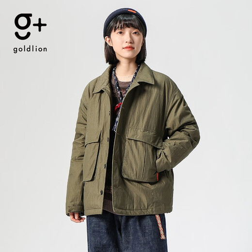 金利来（Goldlion）g+男士棉服秋冬季短款翻领复古工装棉衣男女同款外套新复古回潮 绿色-64 L 175/92A 推荐130-140斤