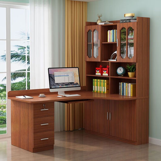 Guansi solid wood desk rack combination computer desk desktop bookcase integrated simple bedroom home corner combination study desk white 120*80 upper and lower bookshelf with door