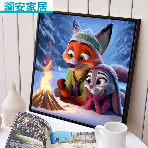 CLCEY疯狂动物城数字油画 可爱卡通疯狂动物城数字油画+外框 SJ13555 30*30cm绷好加厚实木内框+外框