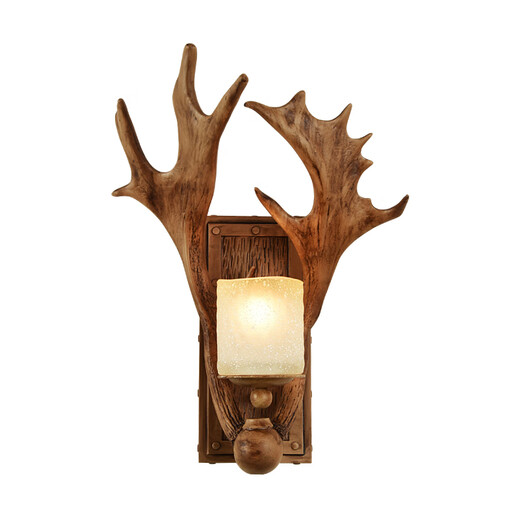 Shusheng European wall lamp indoor foyer Nordic retro industrial style deer antler lamp personalized creative living room aisle American antique deer head decoration B3036-black